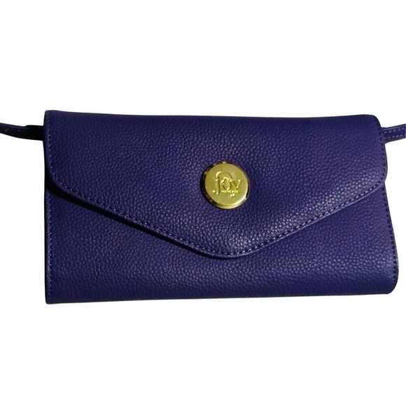 Joy Mangano Smart Purple Leather Crossbody Wallet RFID Security-Flaw Stain C-pic - Picture 1 of 14